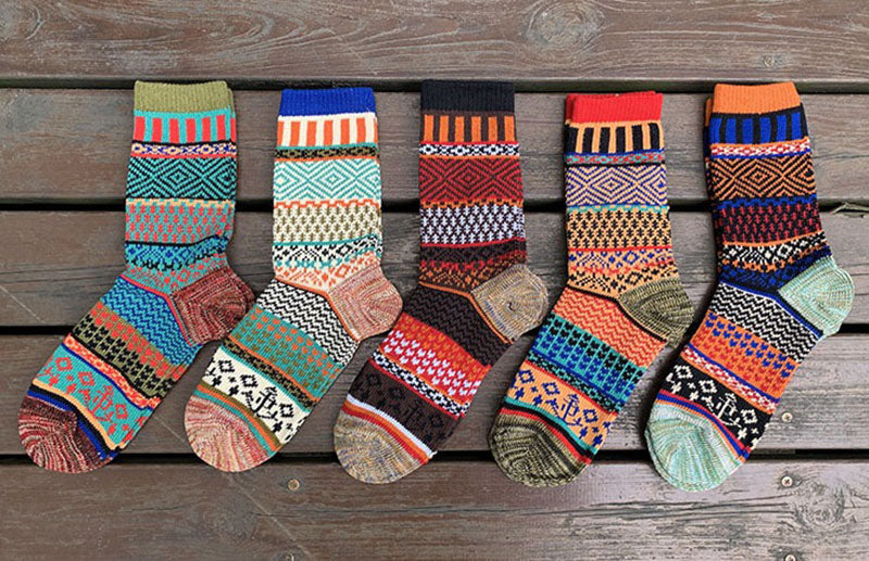 Men's Retro Ethnic Style Wool Socks(5 Pairs 5 color)