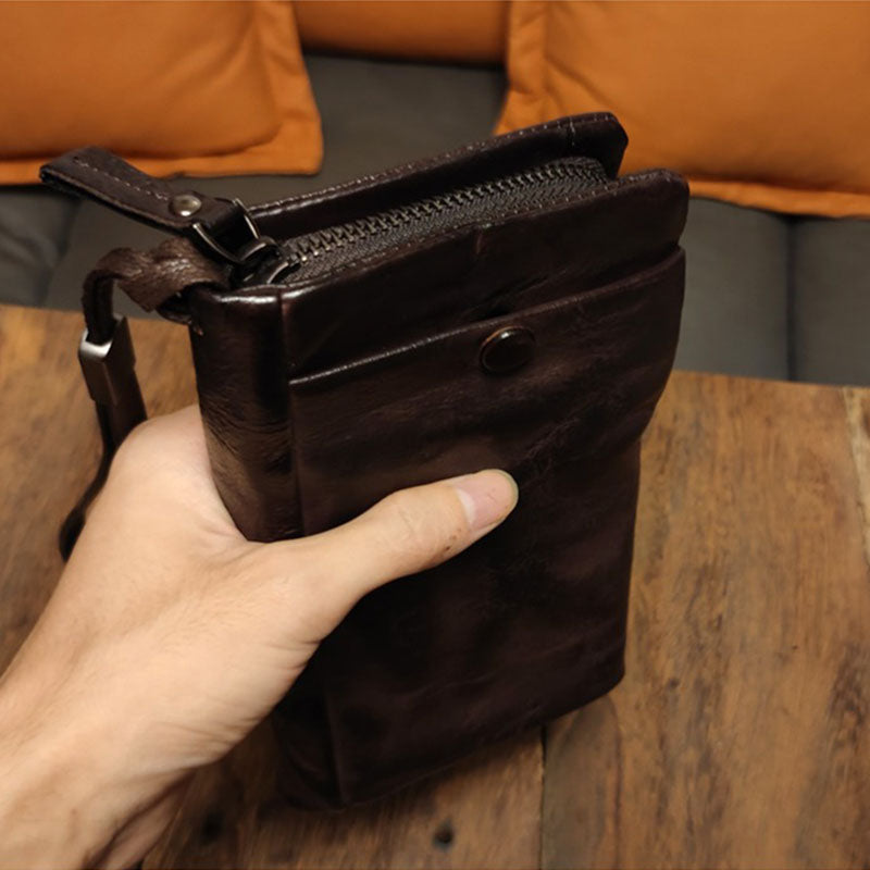 Retro Handmade Leather Long Purse Card Holder Mobile Phone Bag