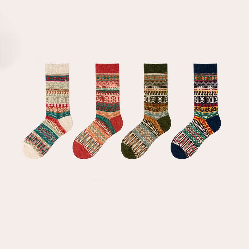 Retro Ethnic Style Socks(4 Pairs 4 Colors)