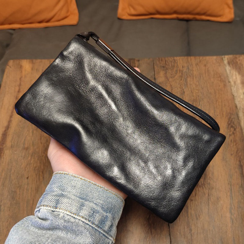 Retro Handmade Leather Long Purse Card Holder Mobile Phone Bag