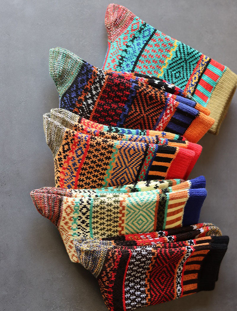 Men's Retro Ethnic Style Wool Socks(5 Pairs 5 color)