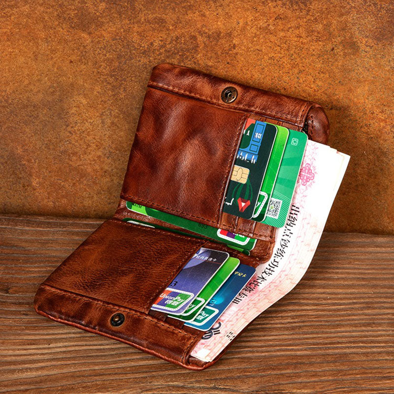 Retro Genuine Leather Handmade Wallet Business Casual Short Wallet