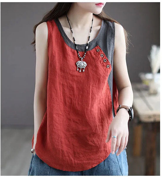 Women's New Sleeveless Tank Top Assembly Color Collision Casual T-shirt