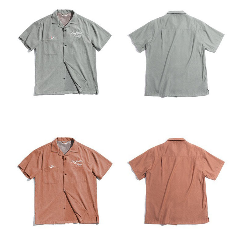 Retro Casual Cuban Collar Short-sleeved Shirt V-neck Men's Shirt Man