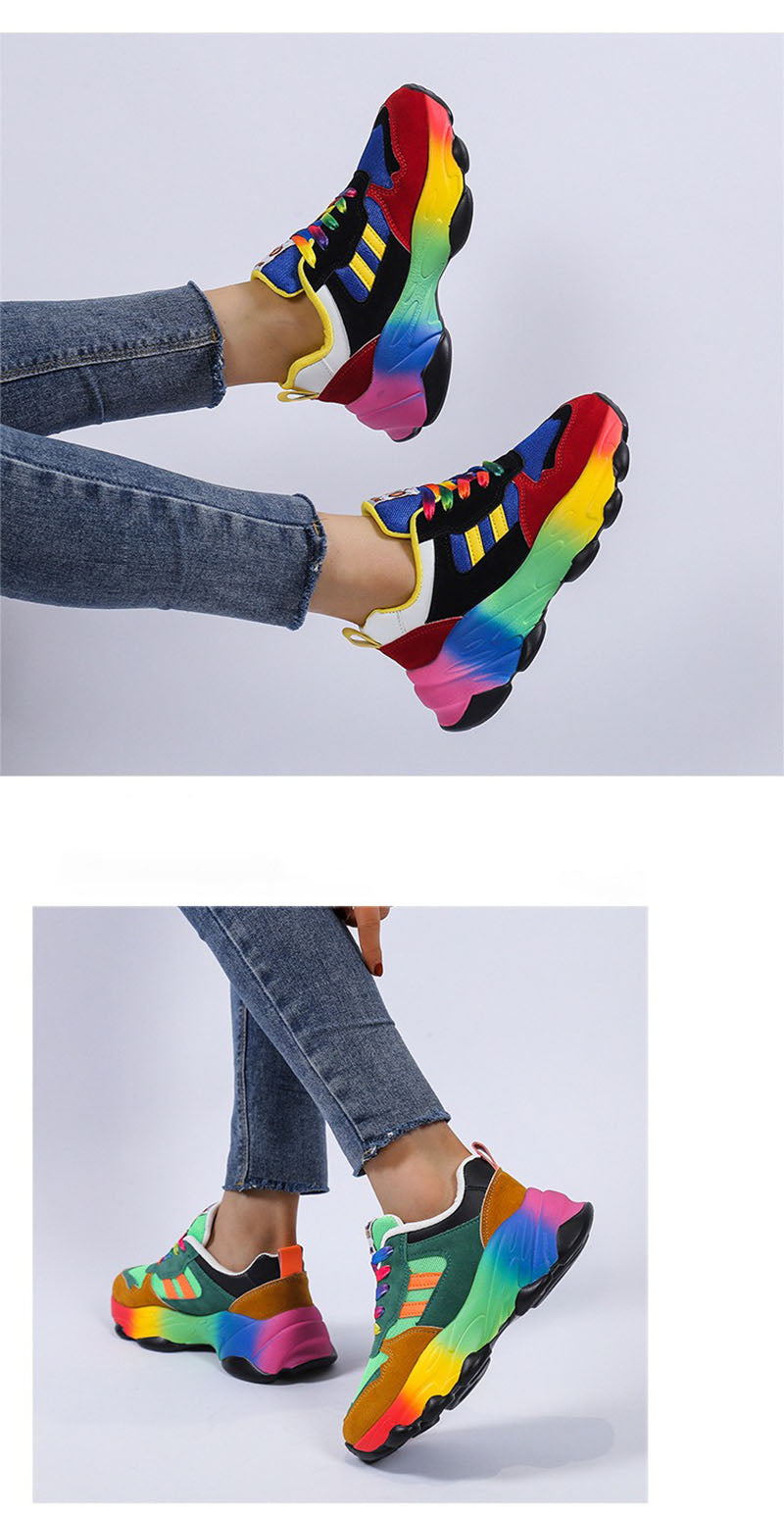 Casual Rainbow-bottom Lace-up Woven Breathable Sneakers