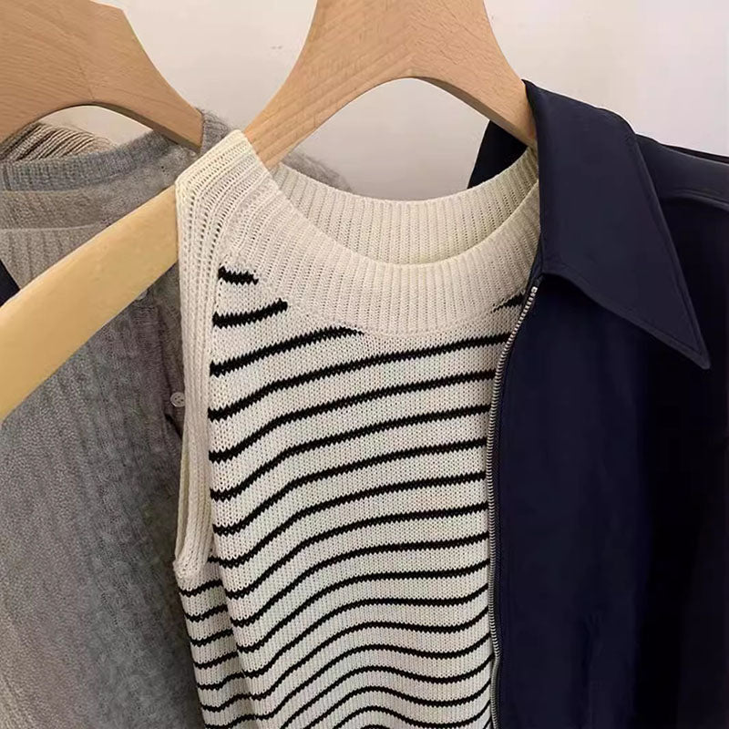 Striped Ice Silk Sweater Tank Top Summer Casual Sleeveless Linen Loose Top