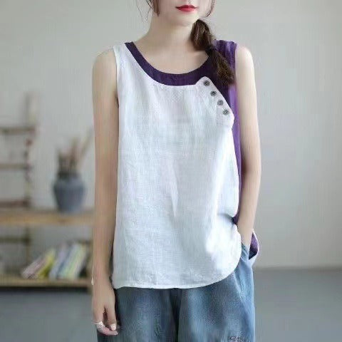 Women's New Sleeveless Tank Top Assembly Color Collision Casual T-shirt