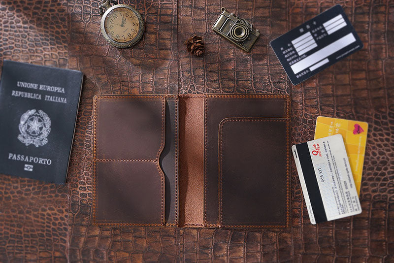 Retro Leather Handmade Passport Clip Ticket Protection Multi-function Card Holder Wallet