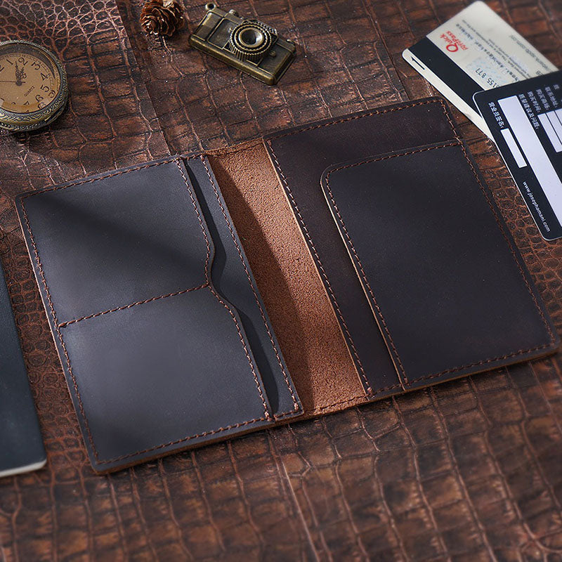 Retro Leather Handmade Passport Clip Ticket Protection Multi-function Card Holder Wallet
