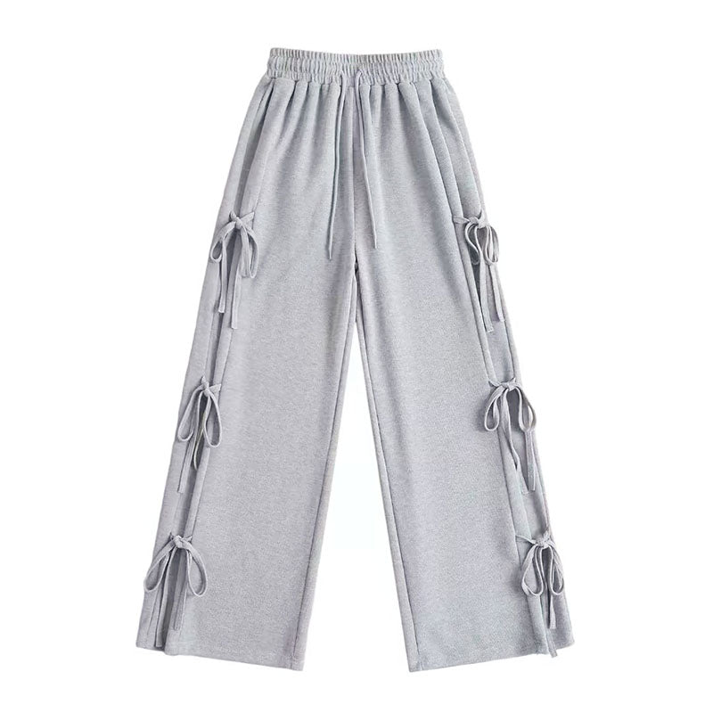 Retro Bow Tie Straight Sweatpants Women's Spring Loose Casual Wide Leg Pants