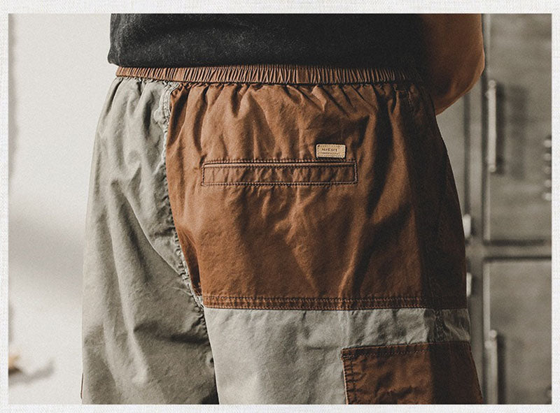 Retro Contrasting Workwear Shorts Casual Outdoor Half Pants