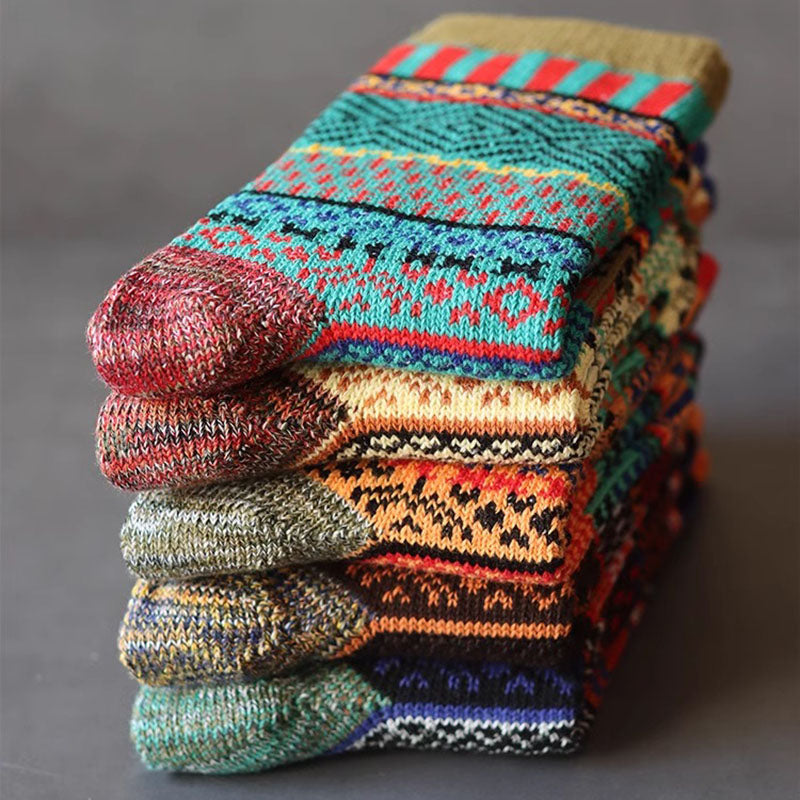 Men's Retro Ethnic Style Wool Socks（5 Pairs 5 color)