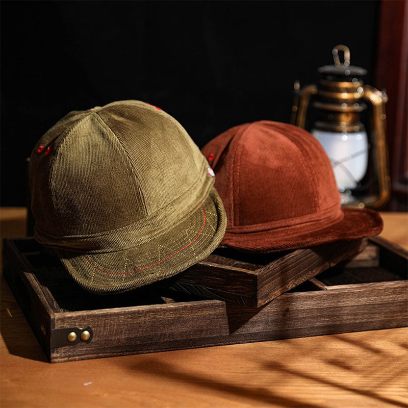 Retro Corduroy Short Brimmed Hat Work Hat