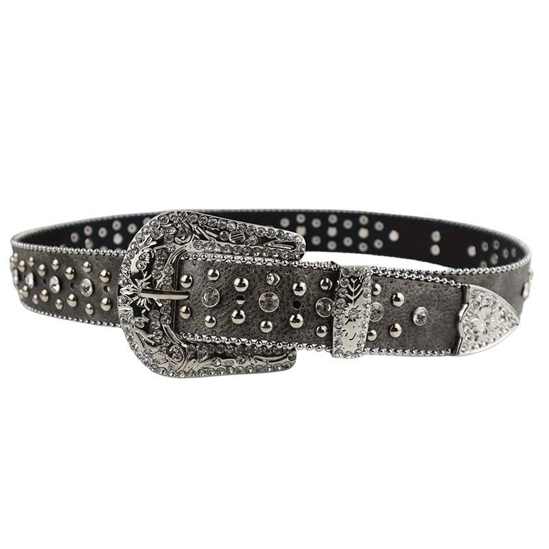 Punk Pin Buckle Imitation Diamond Inlaid Belt