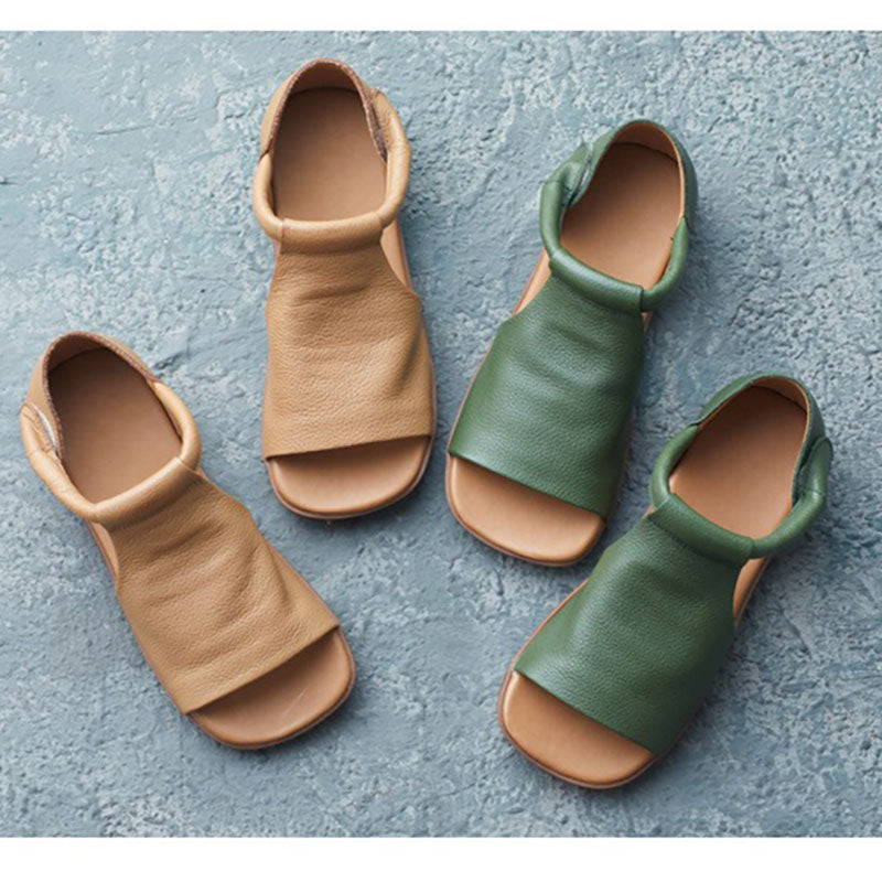 Retro Leather Handmade Velcro Roman Sandals
