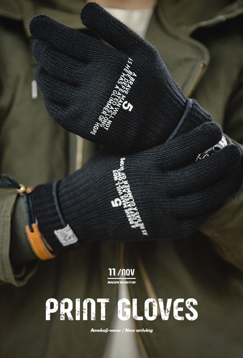 Retro Knitted Print Riding Gloves