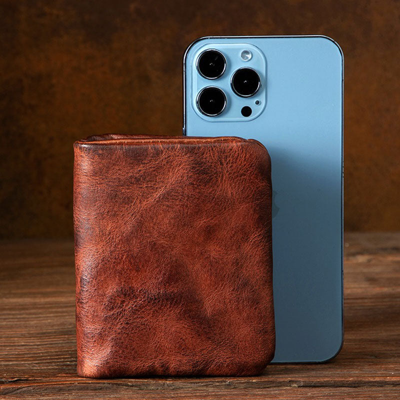 Retro Genuine Leather  Handmade Wallet Business Casual Short Wallet