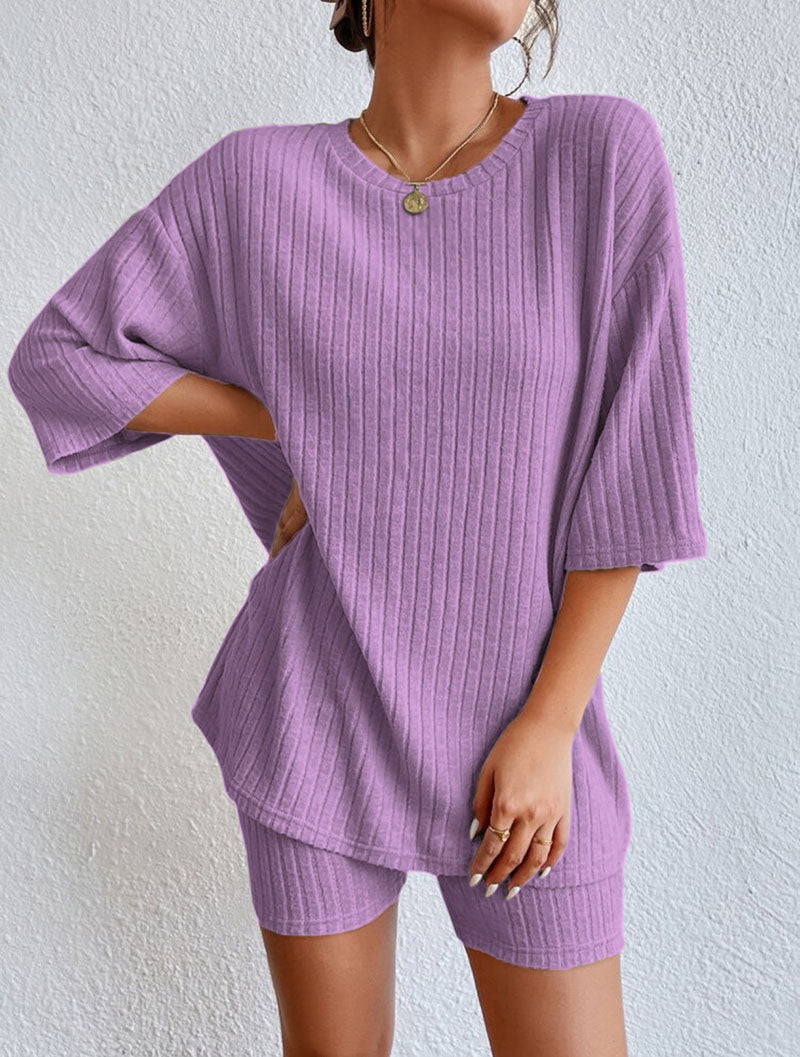 Casual Round-neck Loose Women's Shorts Set