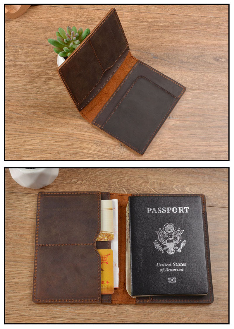 Retro Leather Handmade Passport Clip Ticket Protection Multi-function Card Holder Wallet
