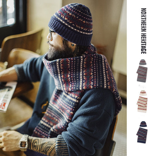 Retro Northern Heritage Knitted Hat & Scarf Combo