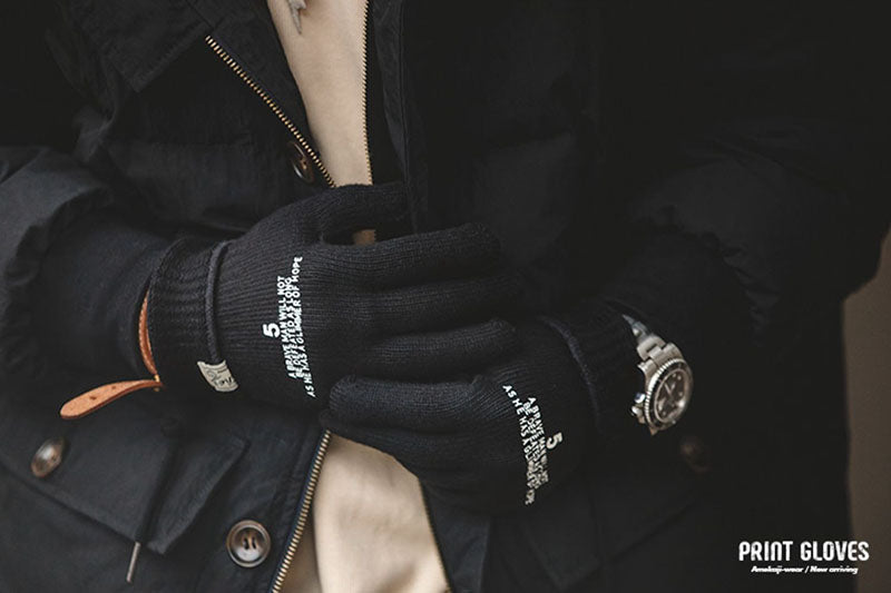 Retro Knitted Print Riding Gloves