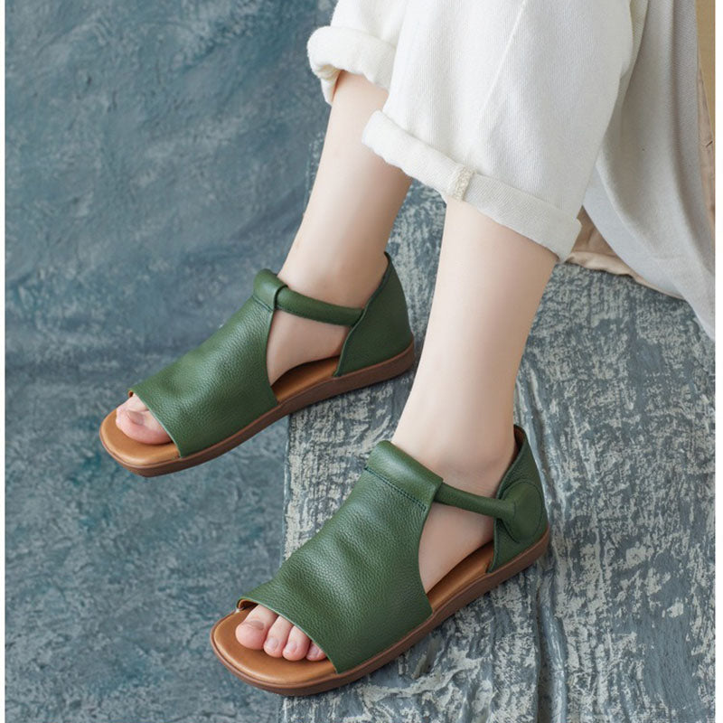 Retro Leather Handmade Velcro Roman Sandals