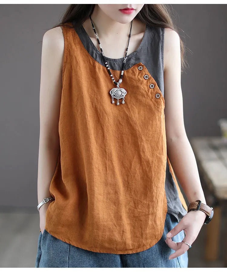 Women's New Sleeveless Tank Top Assembly Color Collision Casual T-shirt
