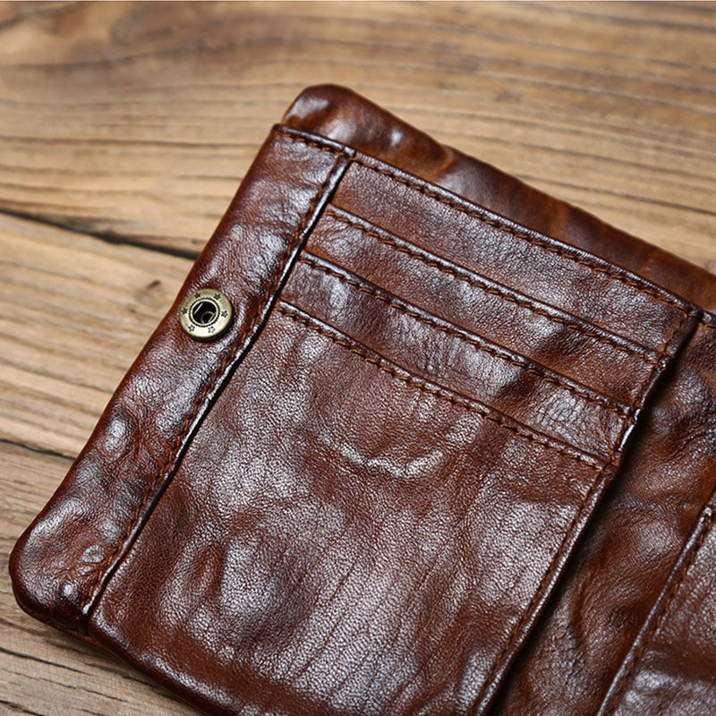Retro Genuine Leather Handmade short Wallet