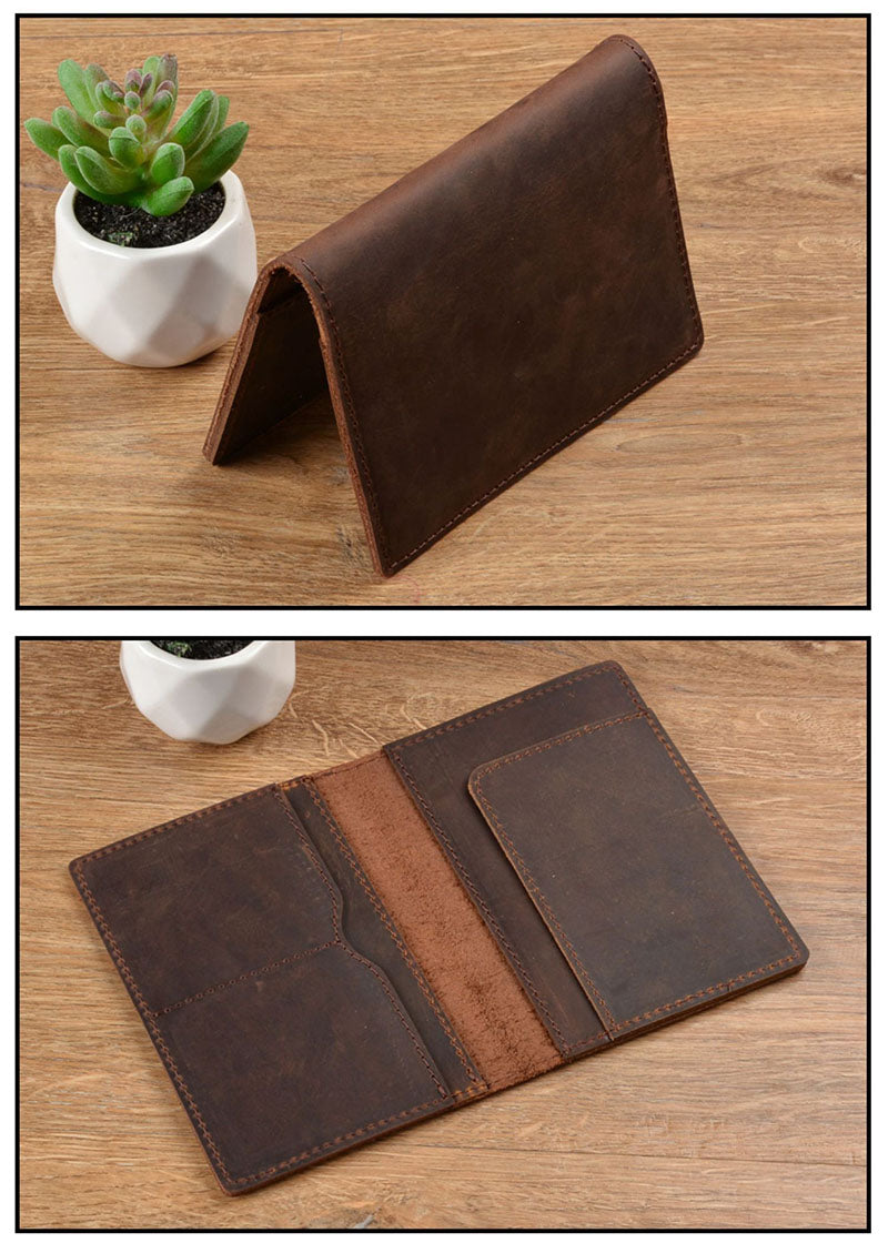 Retro Leather Handmade Passport Clip Ticket Protection Multi-function Card Holder Wallet