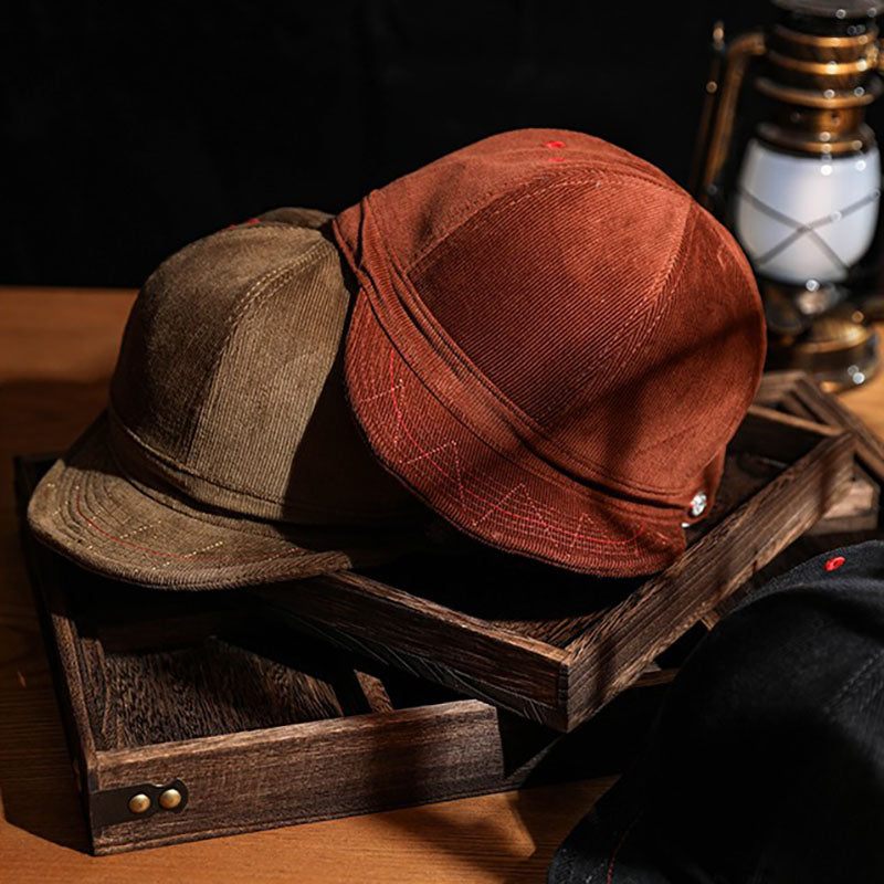 Retro Corduroy Short Brimmed Hat Work Hat