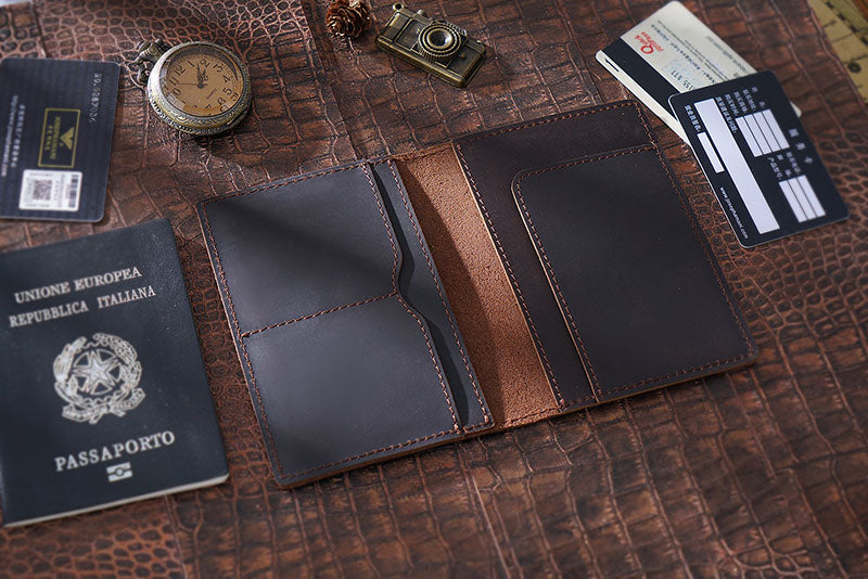 Retro Leather Handmade Passport Clip Ticket Protection Multi-function Card Holder Wallet