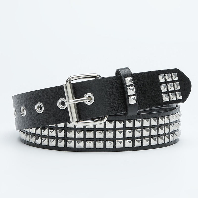 Punk Square Bead Rivet Pyramid Inlaid Lady Belt