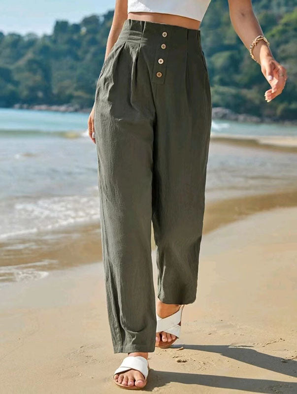 Summer New Style Women's Elastic Waist Nine-point Pants Fashionable Washed Cotton Casual Pants