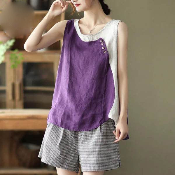 Women's New Sleeveless Tank Top Assembly Color Collision Casual T-shirt