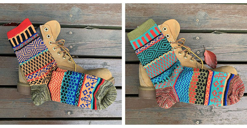 Men's Retro Ethnic Style Wool Socks（5 Pairs 5 color)