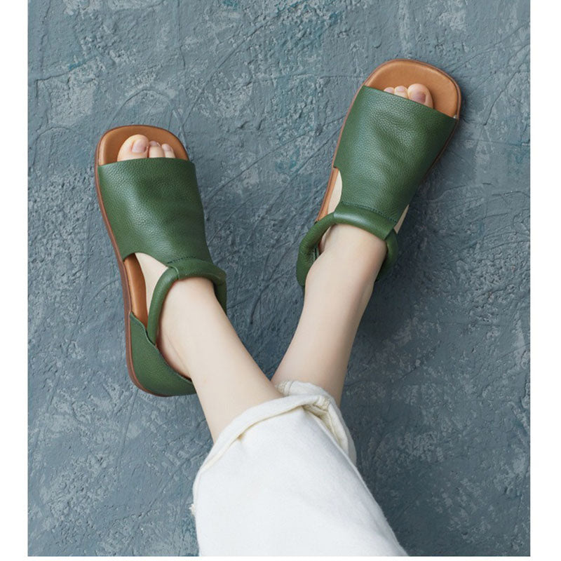 Retro Leather Handmade Velcro Roman Sandals