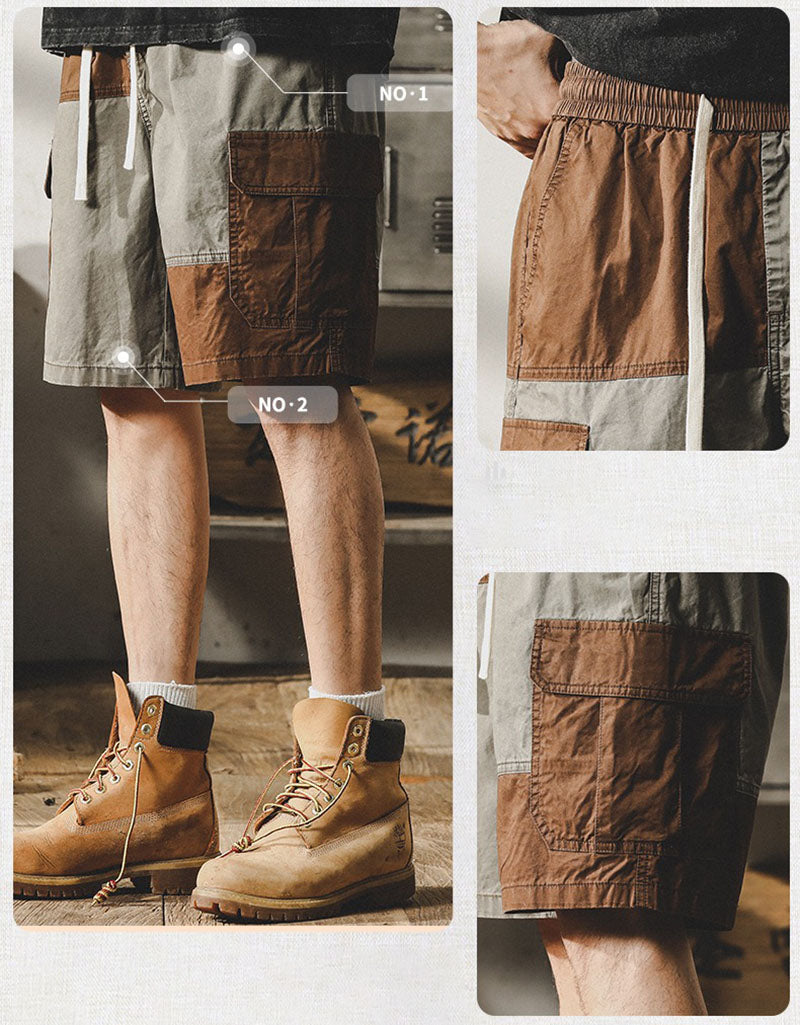 Retro Contrasting Workwear Shorts Casual Outdoor Half Pants