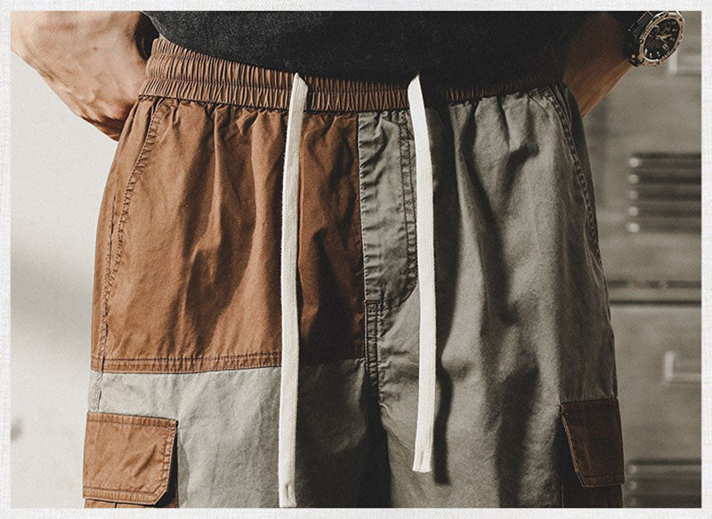 Retro Contrasting Workwear Shorts Casual Outdoor Half Pants