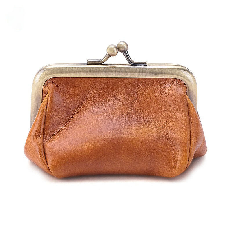 Vintage New Style Mini Coin Purse Hand-made Leather Mouth Gold Bag