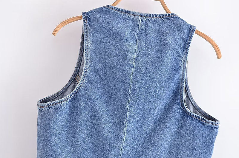 Summer Pocket V-neck Short Denim Vest