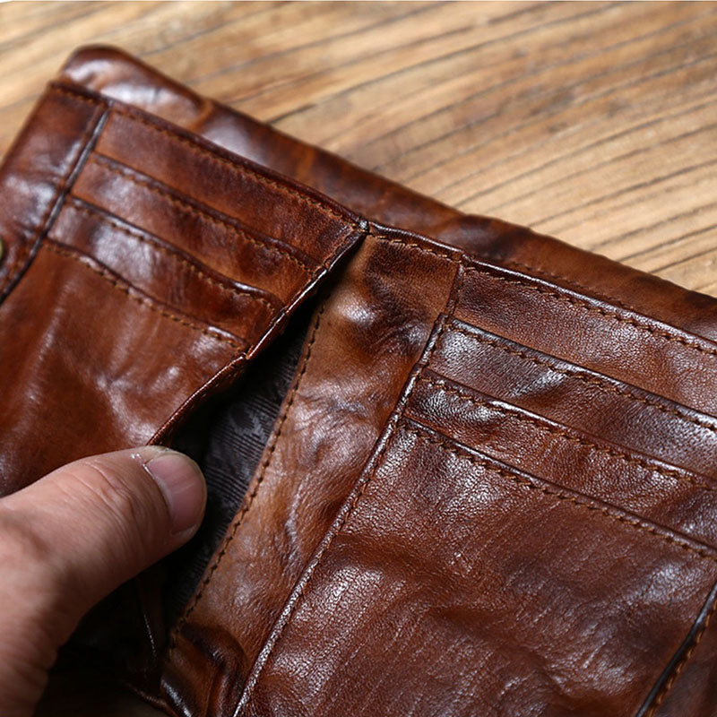 Retro Genuine Leather Handmade short Wallet