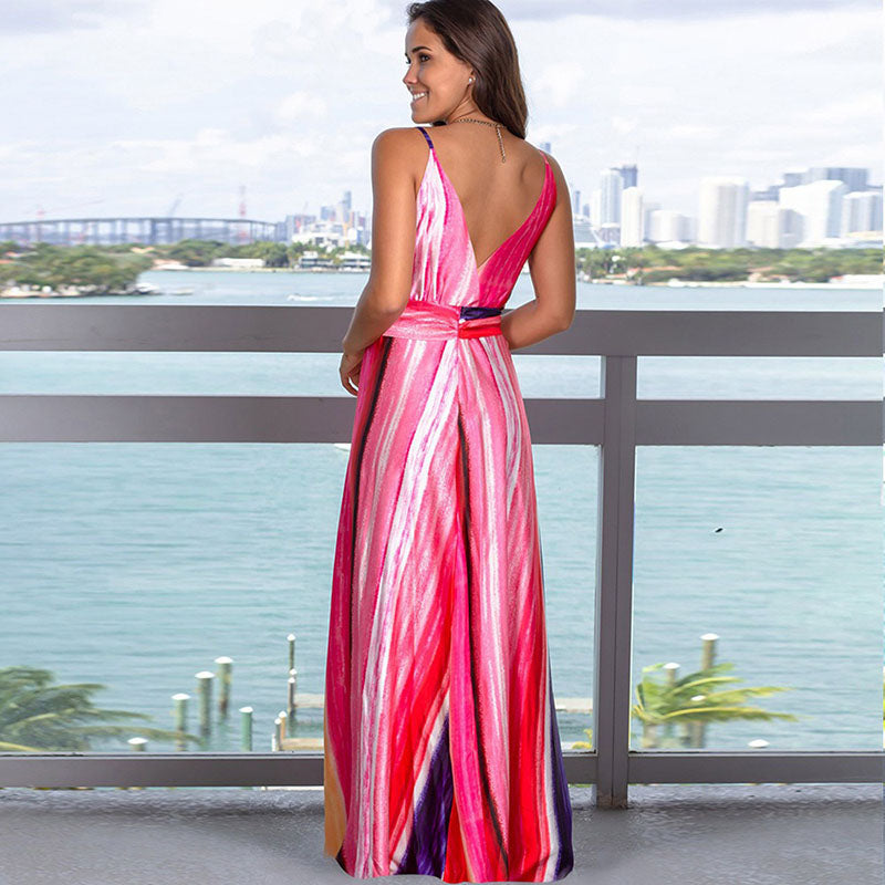 Printed Sexy V-neck Holiday Beach Sling Dresses