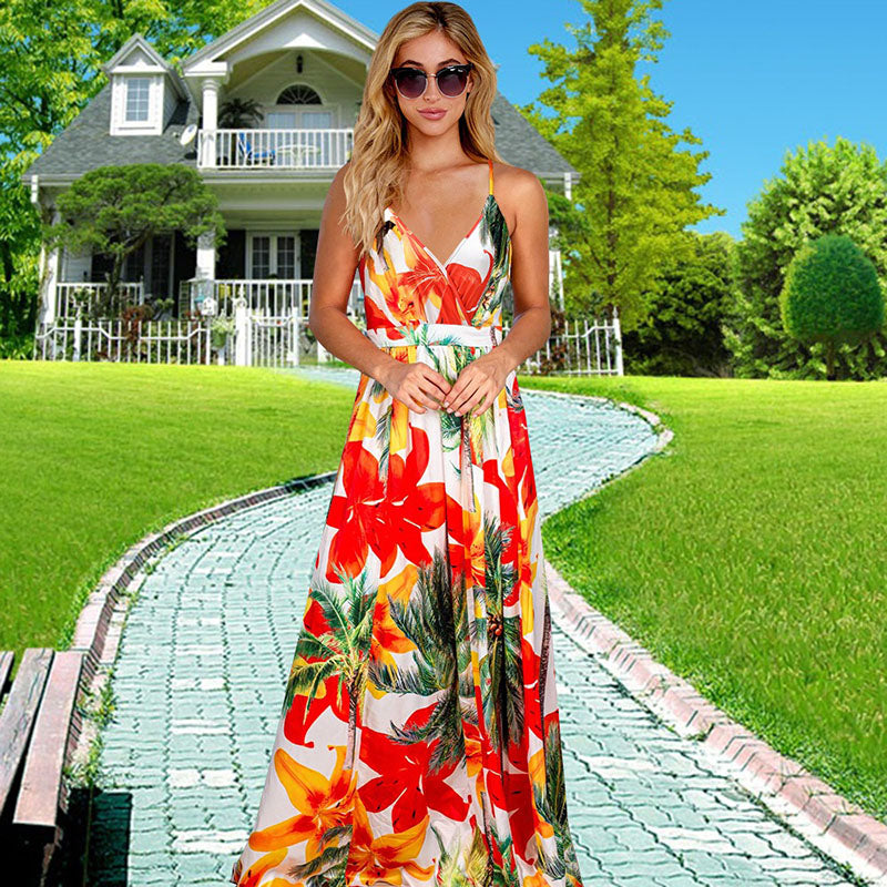 Spring and Summer New Style Dress Bohemian Flower Sling Dress