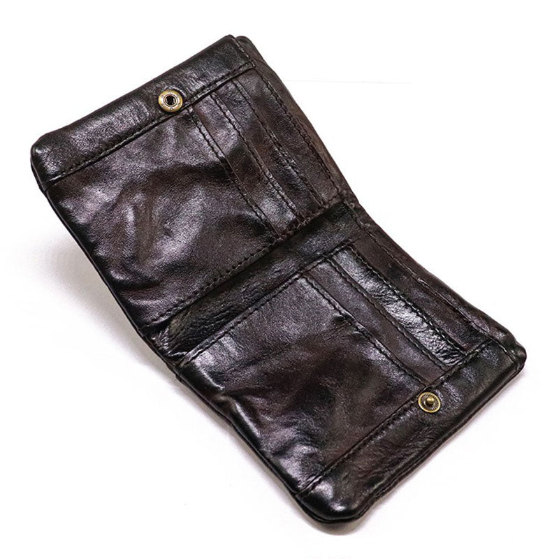 Retro Genuine Leather Short Wallet Zipper Multi Slots Card Holder