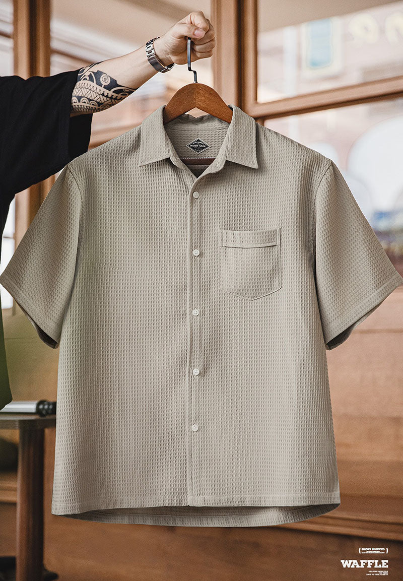 Casual Waffle Short-sleeved Shirt Wrinkle-free Breathable Shirt