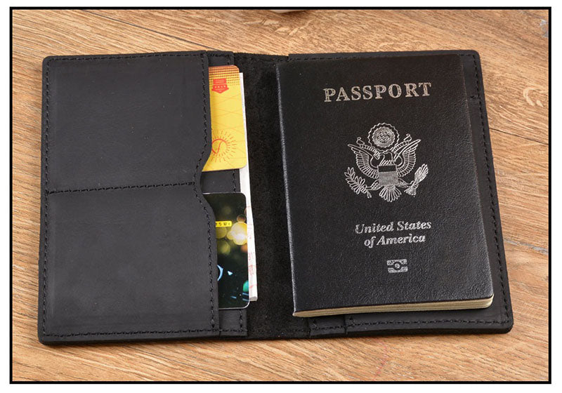 Retro Leather Handmade Passport Clip Ticket Protection Multi-function Card Holder Wallet