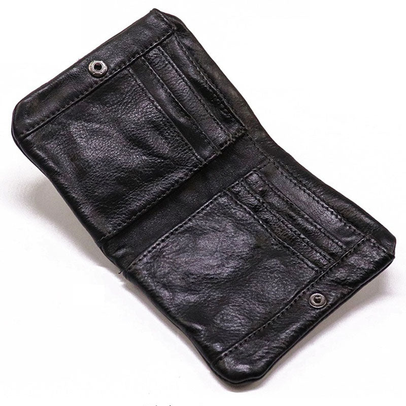 Retro Genuine Leather Short Wallet Zipper Multi Slots Card Holder