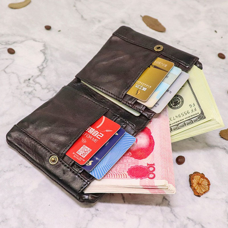 Retro Genuine Leather Short Wallet Zipper Multi Slots Card Holder