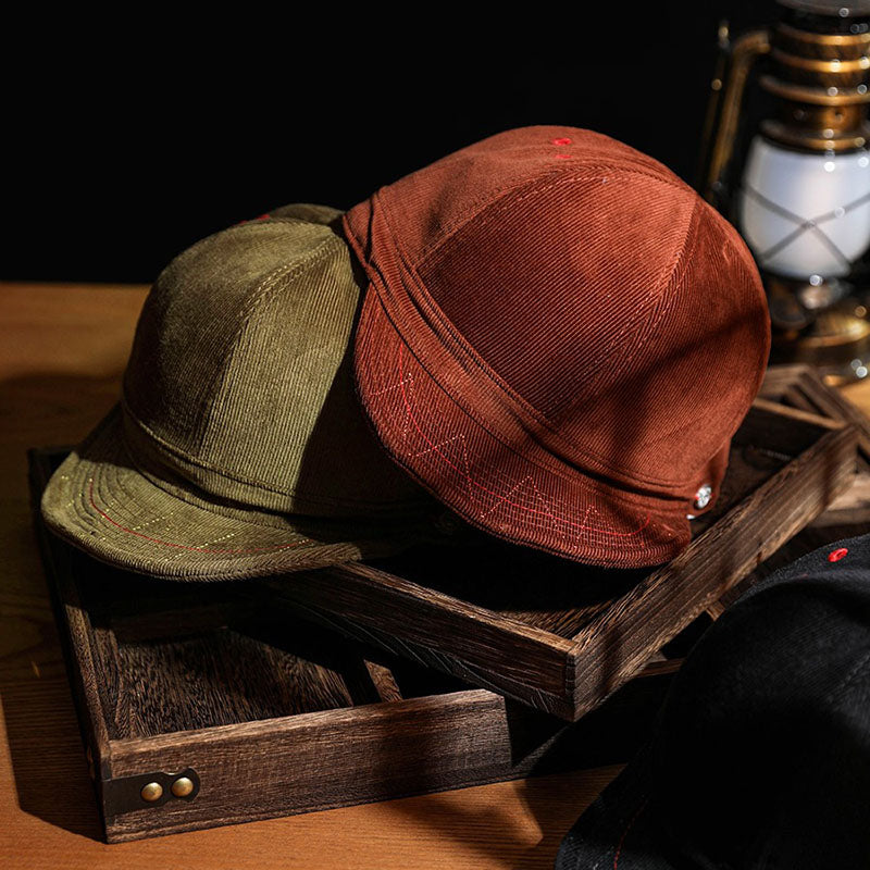 Retro Corduroy Short Brimmed Hat Work Hat