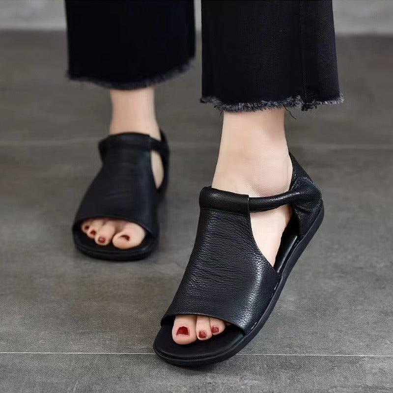 Retro Leather Handmade Velcro Roman Sandals